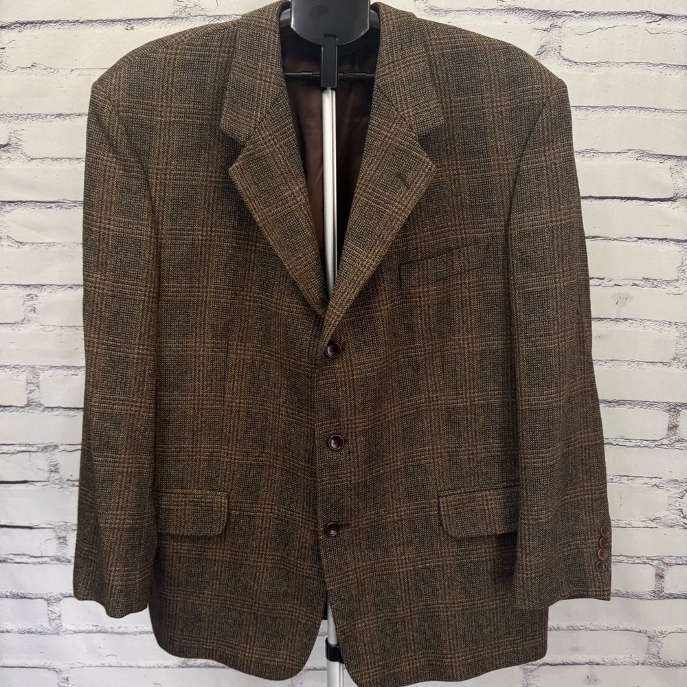 Men's 44R Vito Rufolo Wool Blazer‎ Brown Tweed Sport Coat Italian Fabric Classic